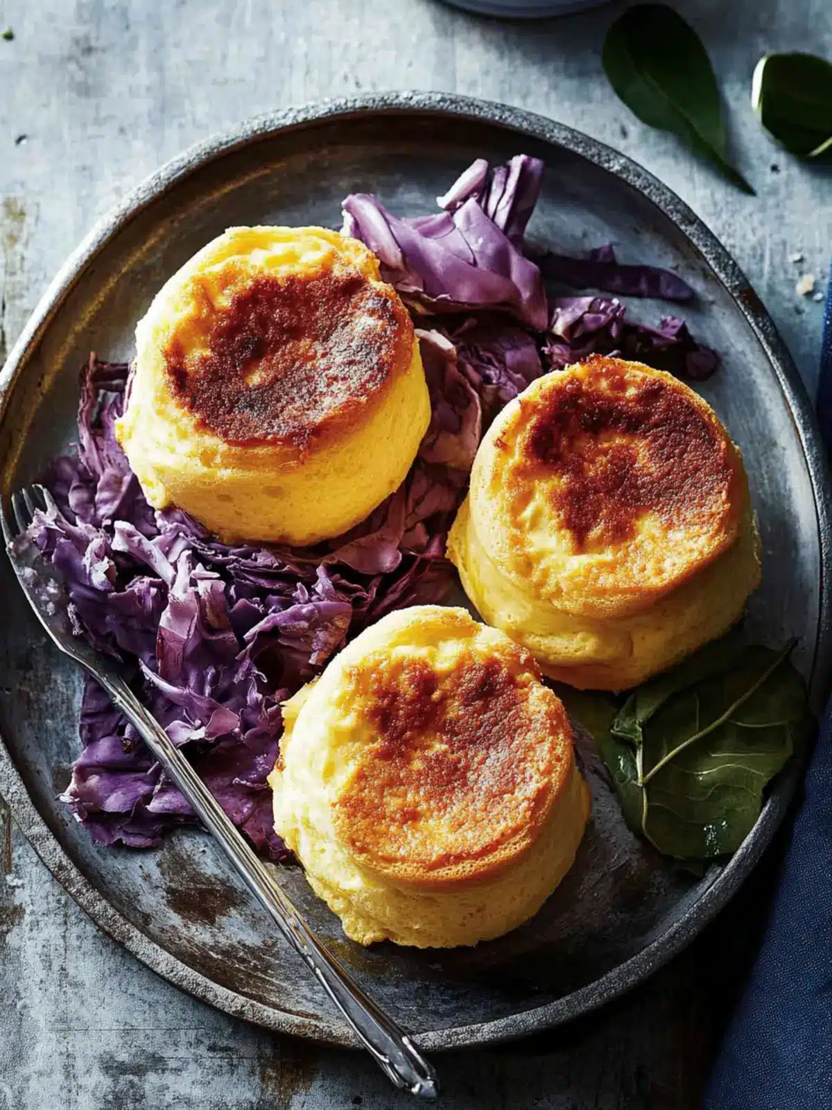 Decadent Double-Baked Cheese Soufflés with Savory Cabbage Delight 2 Double-baked cheese soufflés