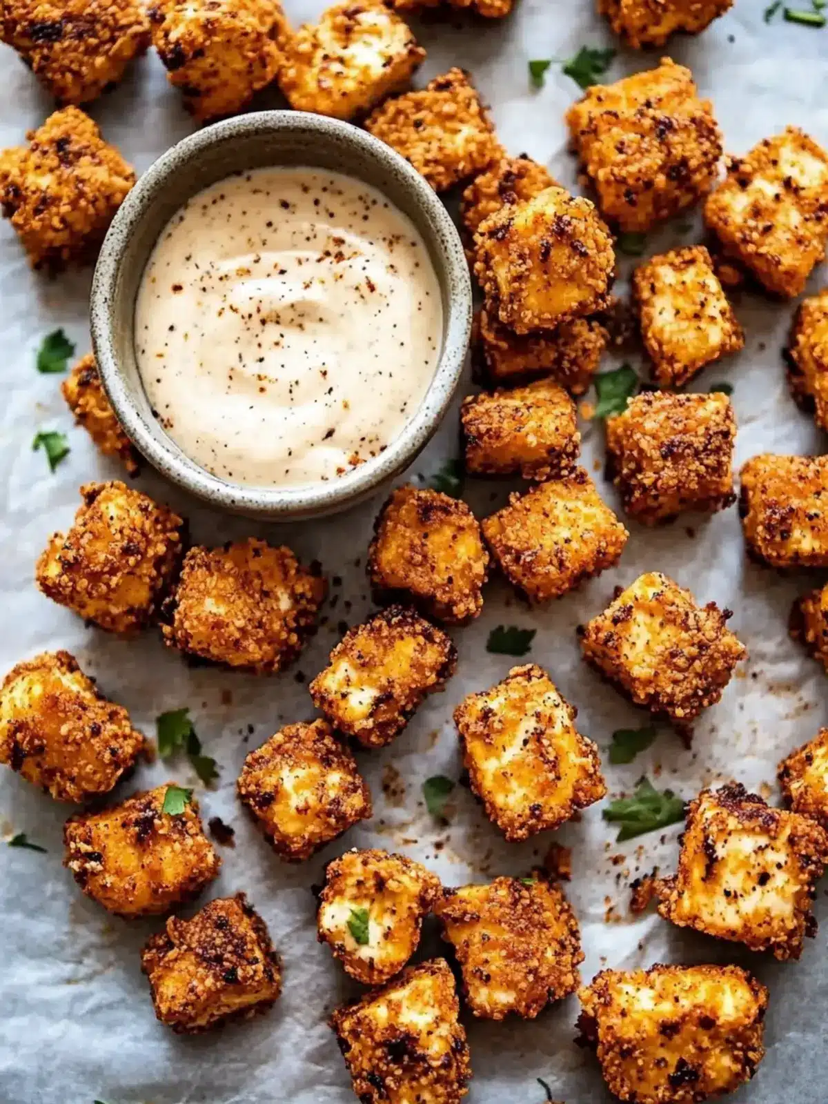 Crispy Fried Cajun Popcorn Tofu with Creamy Maple Ranch 3 Fried Cajun Popcorn Tofu with Creamy Cajun Maple Ranch