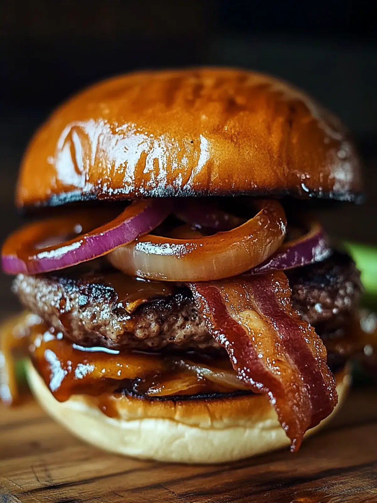Maple Bourbon BBQ Bacon Burger with Caramelized Onions Delight 4 Maple Bourbon BBQ Bacon Burger with Caramelized Onions