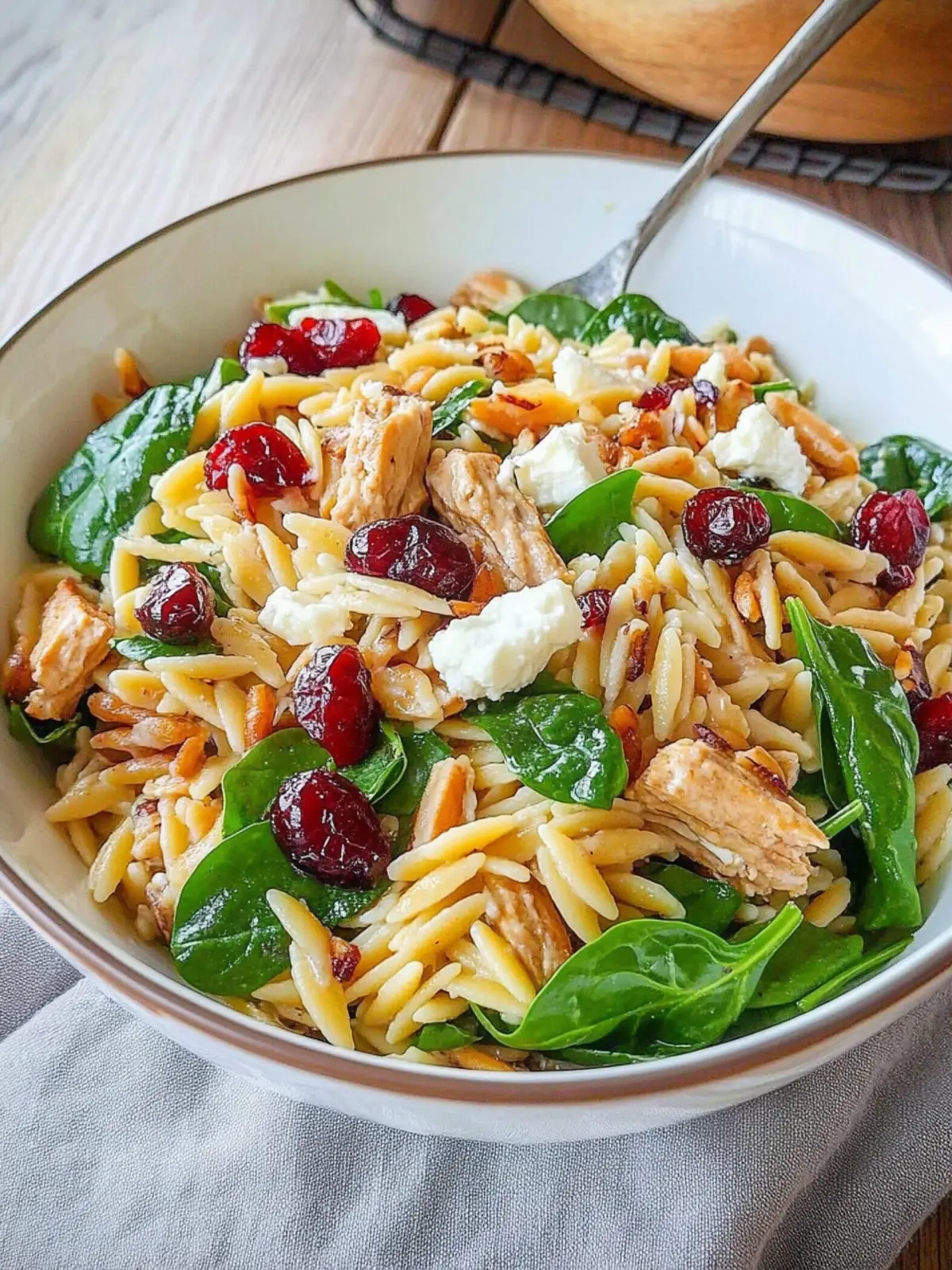 Spinach Orzo Salad with Cranberries and Goat Cheese Bliss 2 Spinach Orzo Salad with Cranberries and Goat Cheese