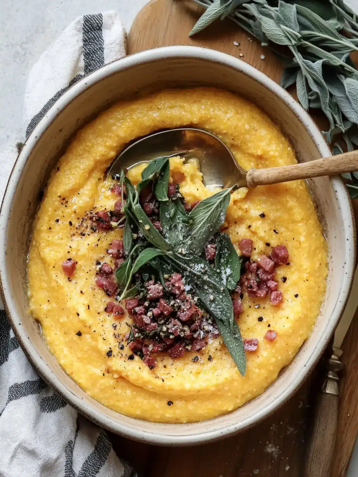 Creamy Pumpkin Polenta with Swiss Chard and Crispy Pancetta 2 Creamy Pumpkin Polenta