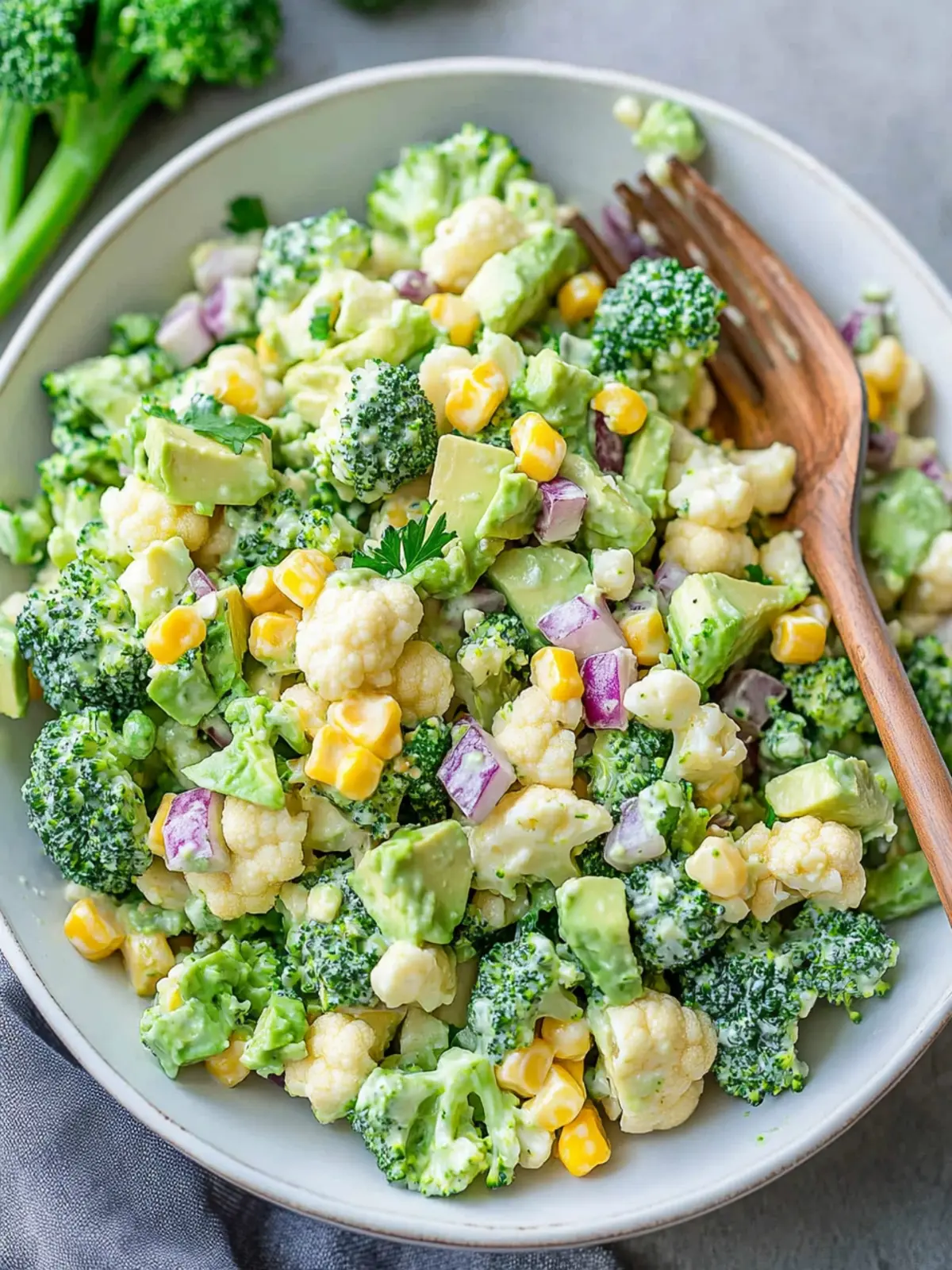 Delicious Chopped Cauliflower Broccoli Salad with Creamy Avocado Dressing 3 Chopped Cauliflower Broccoli Salad with Creamy Avocado Dressing