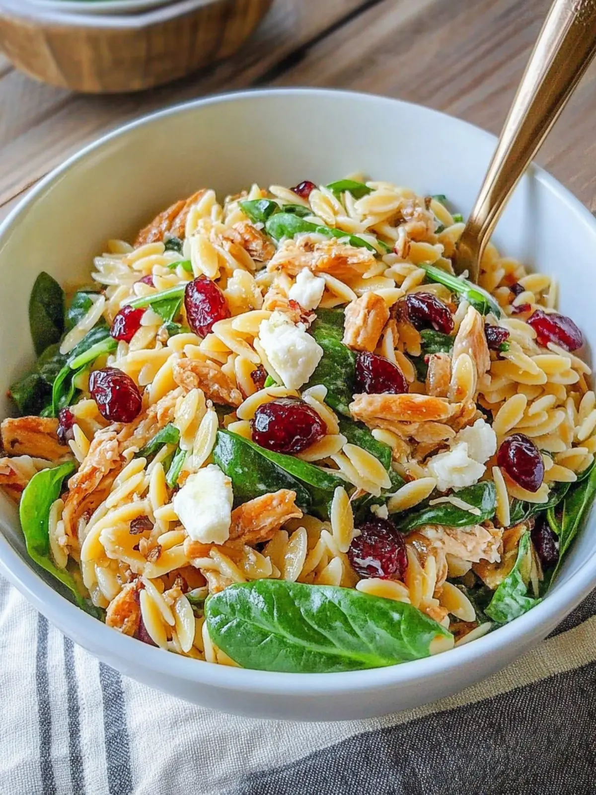 Spinach Orzo Salad with Cranberries and Goat Cheese Bliss 3 Spinach Orzo Salad with Cranberries and Goat Cheese