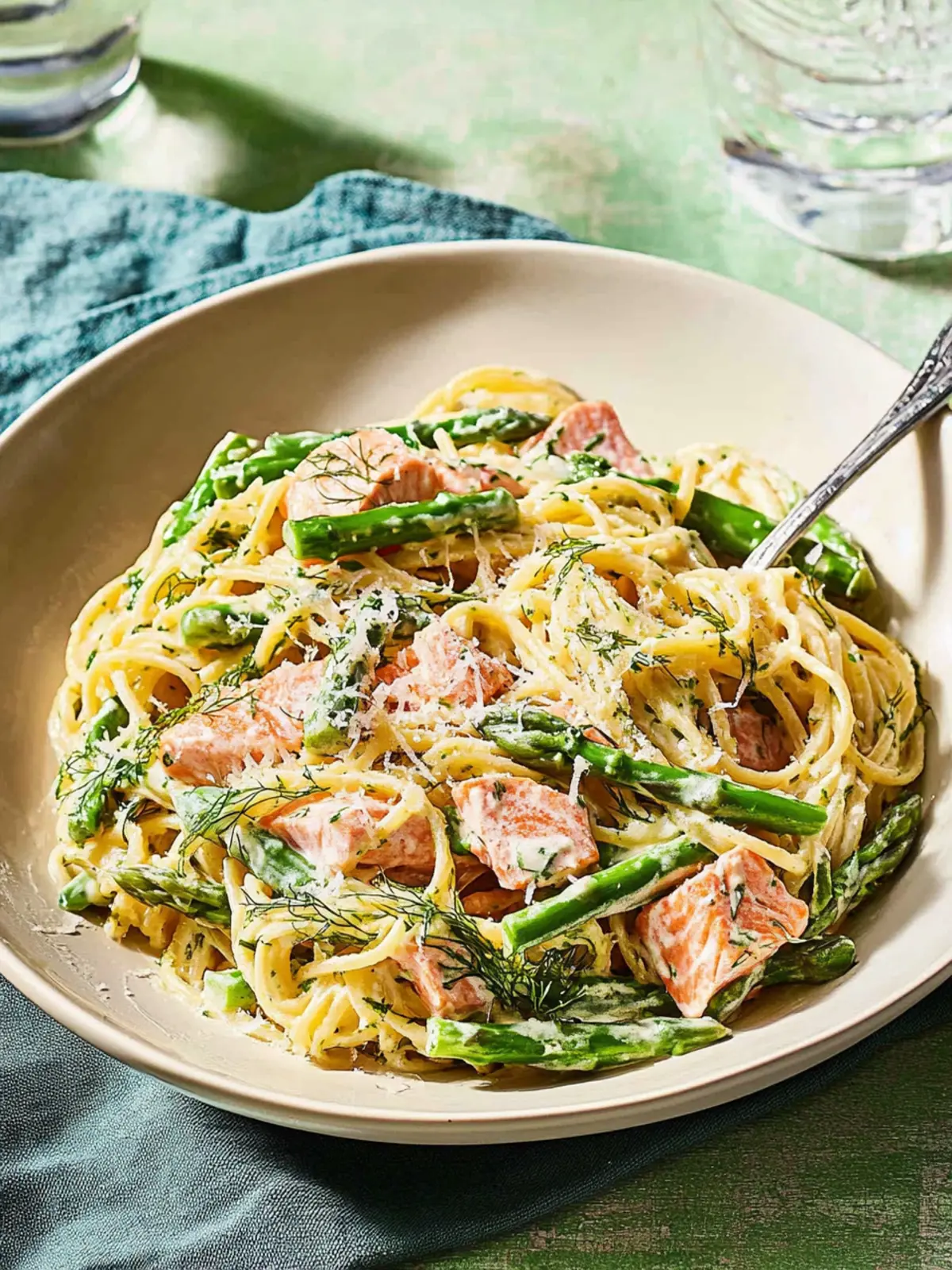 Creamy Light Pasta with Salmon, Asparagus and Dill Delight 3 Creamy Light Pasta with Salmon, Asparagus and Dill