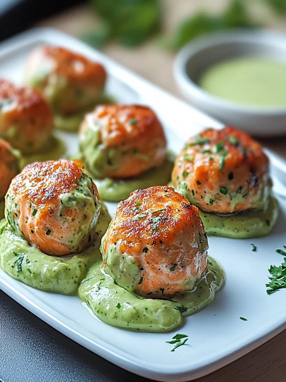 Savory Salmon Balls with Creamy Avocado Sauce for Quick Dinners 2 Savory Salmon Balls with Creamy Avocado Sauce