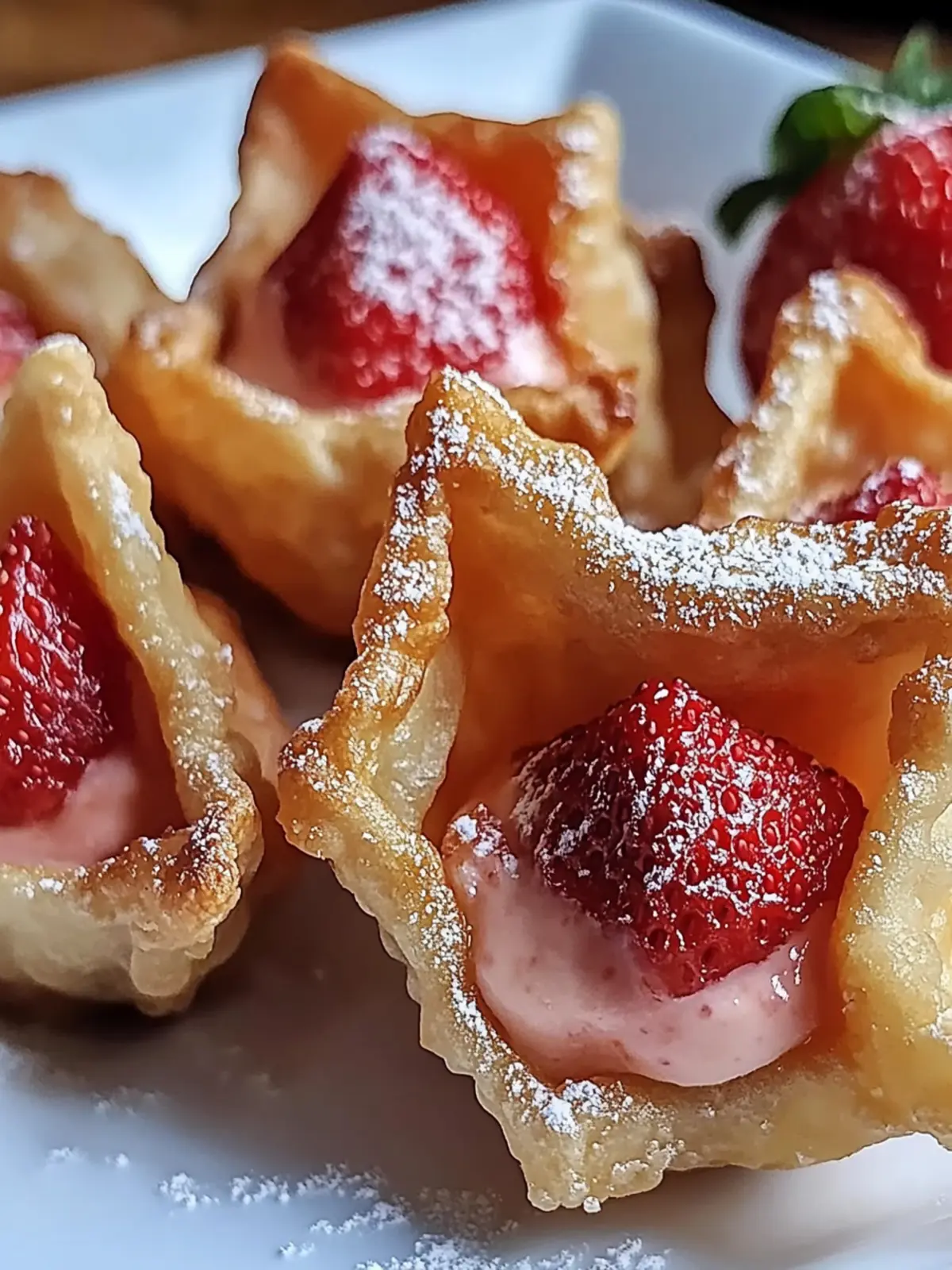 Deep-Fried Strawberry Cheesecake Stuffed Wonton Bites Delight 3 Deep-Fried Strawberry Cheesecake Stuffed Wonton Bites