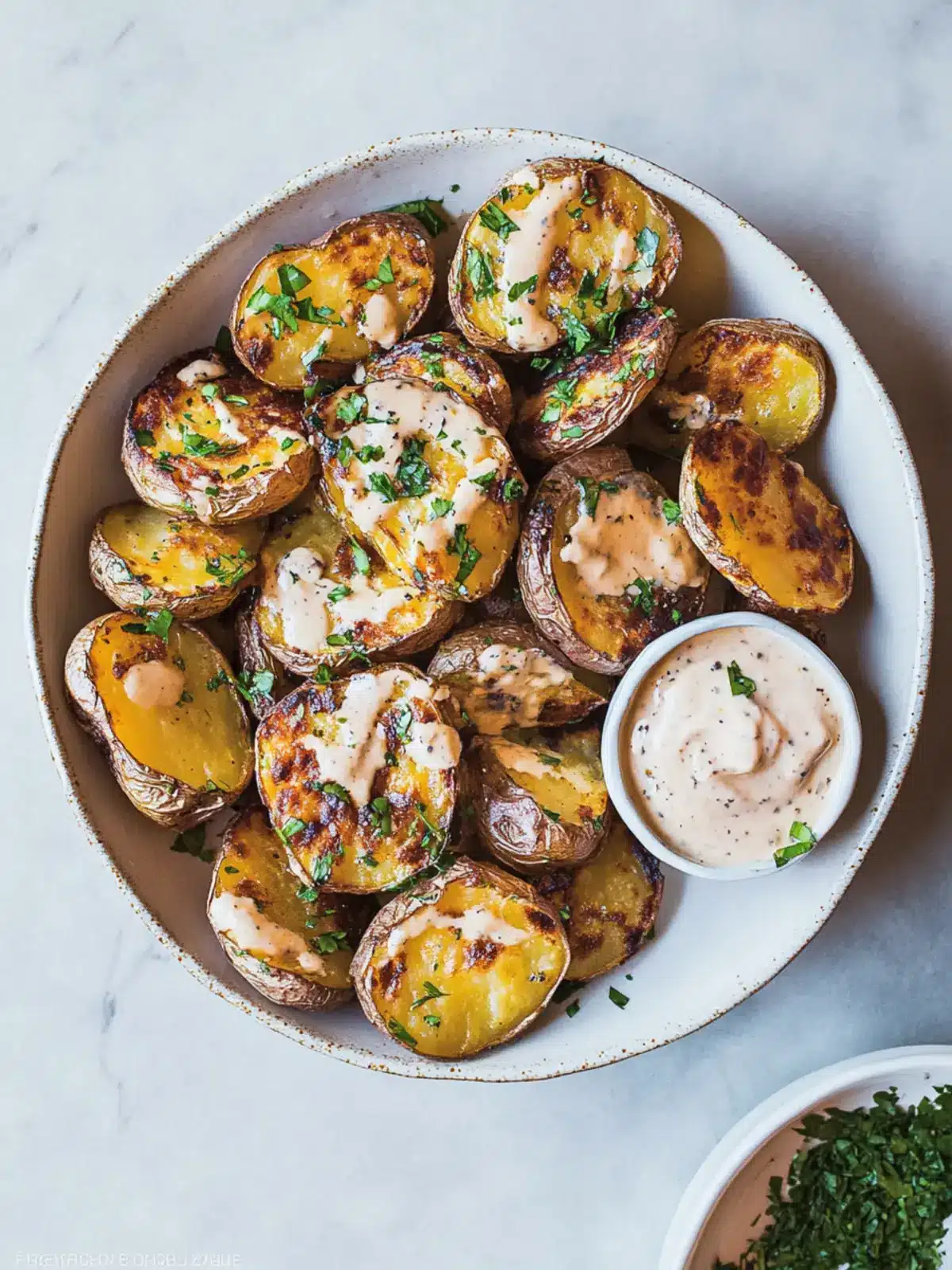 Crispy Smashed Potatoes with Miso Tahini Sauce to Wow You 3 Crispy Smashed Potatoes with Miso Tahini Sauce