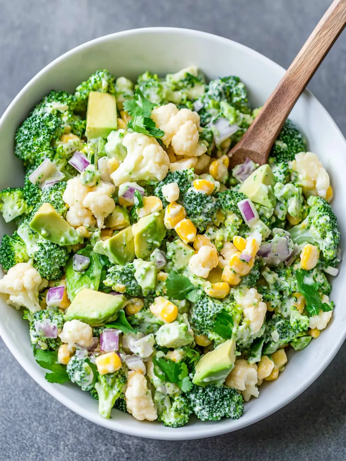 Delicious Chopped Cauliflower Broccoli Salad with Creamy Avocado Dressing 2 Chopped Cauliflower Broccoli Salad with Creamy Avocado Dressing
