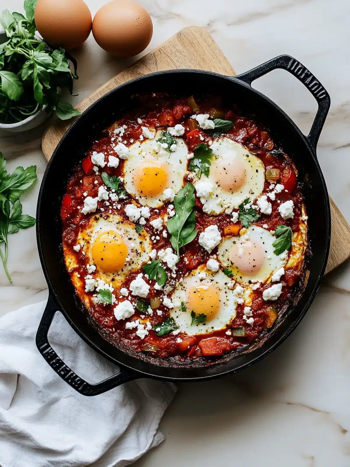 Spicy Shakshuka: Eggs Poached with Sausage and Feta Bliss 4 Shakshuka (Eggs Poached in Tomato Sauce with Sausage, Peppers, and Feta)