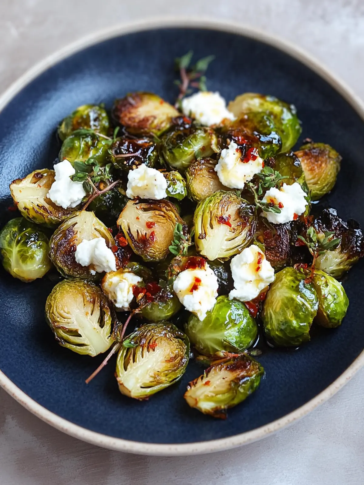 Roasted Brussels Sprouts with Goat Cheese and Chili Honey Bliss 4 roasted brussel sprouts with goat cheese and chili honey