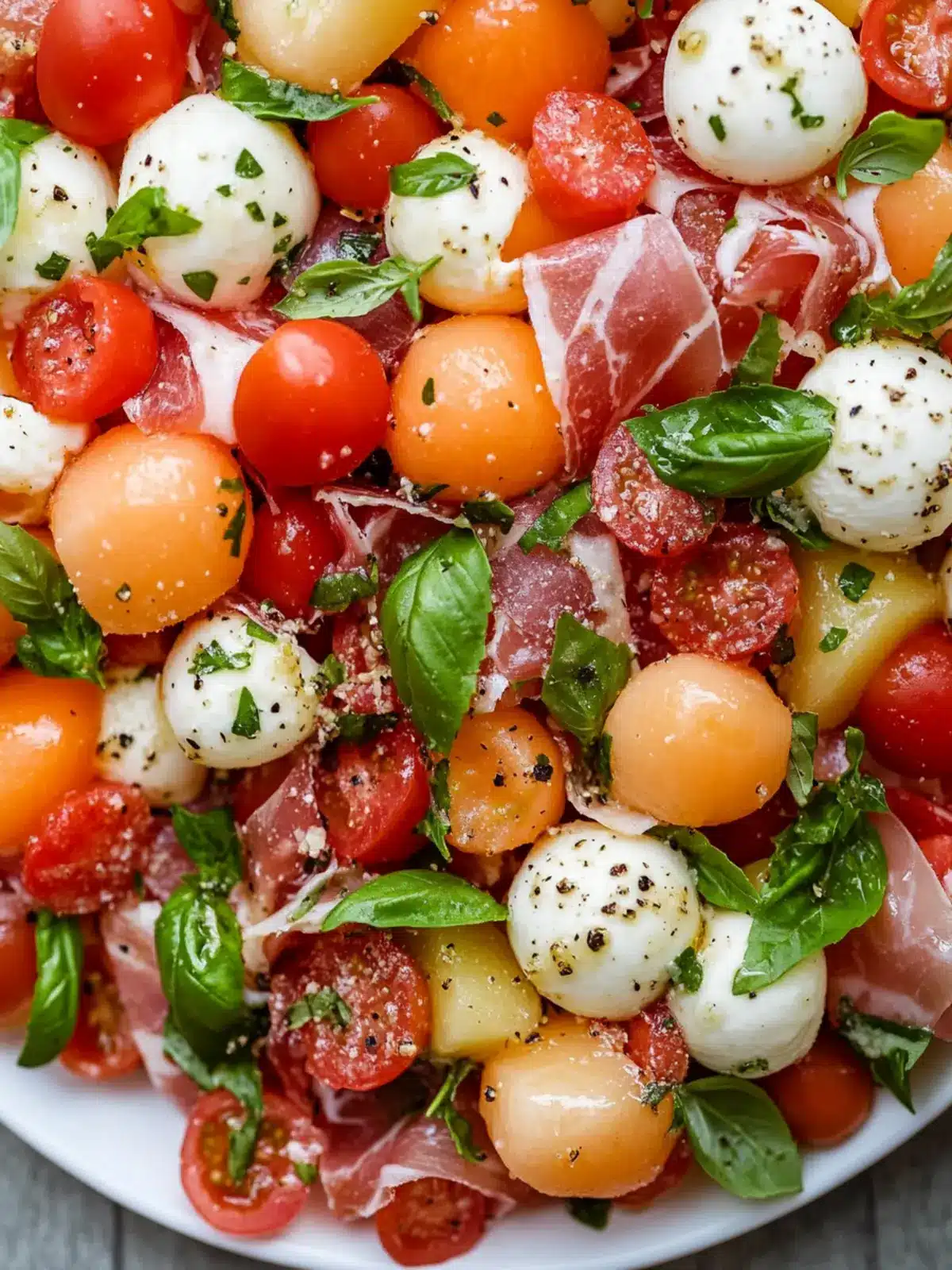 Delicious Caprese Melon Salad with Prosciutto and Mozzarella 3 Caprese Melon Salad with Prosciutto and Mozzarella