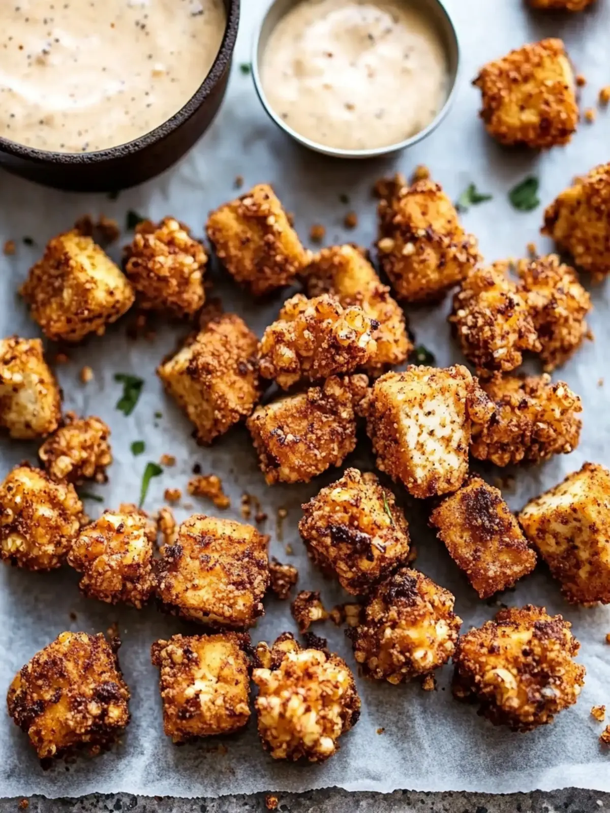 Crispy Fried Cajun Popcorn Tofu with Creamy Maple Ranch 4 Fried Cajun Popcorn Tofu with Creamy Cajun Maple Ranch
