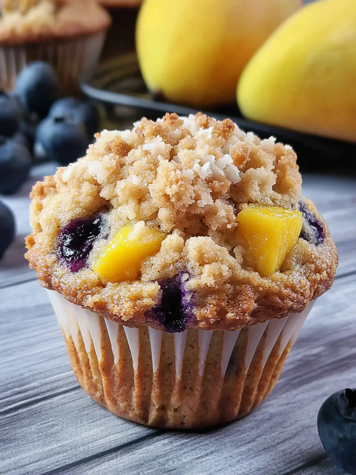 Irresistible Mango Blueberry Muffins with Coconut Streusel 2 Delicious Mango Blueberry Muffins with Coconut Streusel
