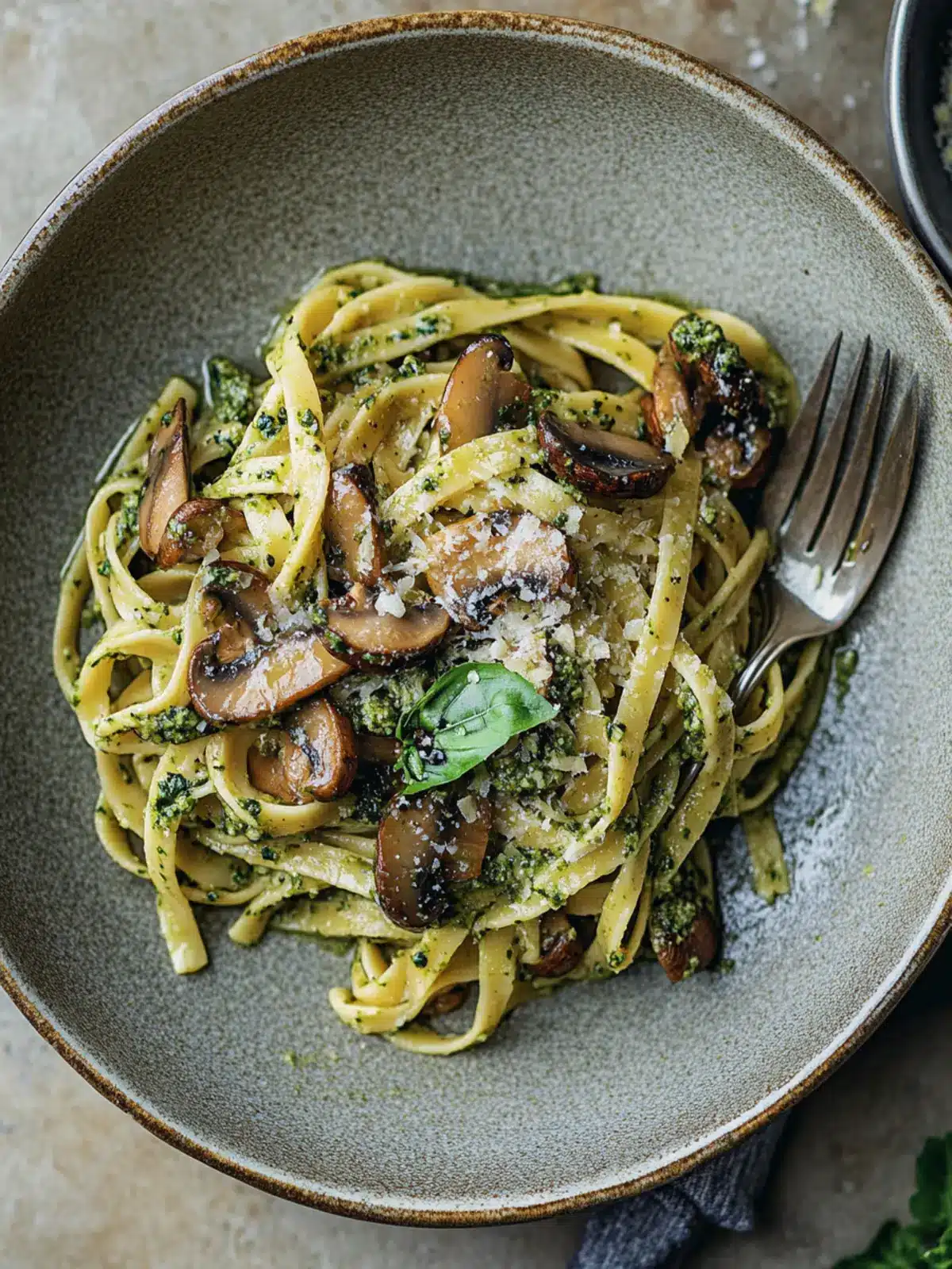 Savor Fresh Tagliatelle with Miso Pesto & Garlic Mushrooms 4 Fresh tagliatelle with miso pesto & garlic mushrooms