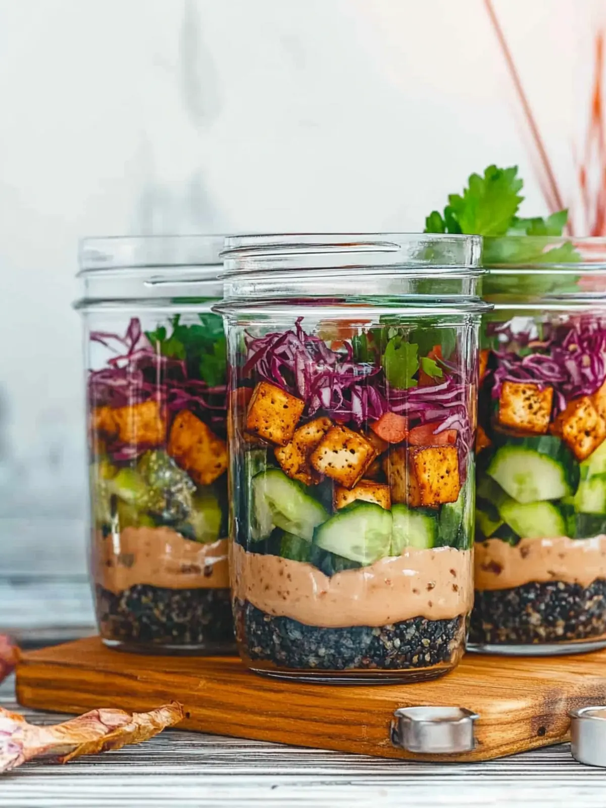 Tofu Sushi Salad Jars with Creamy Tahini Sauce Delight 4 Tofu Sushi Salad Jars with Tahini Sauce (Vegan Gluten-Free)
