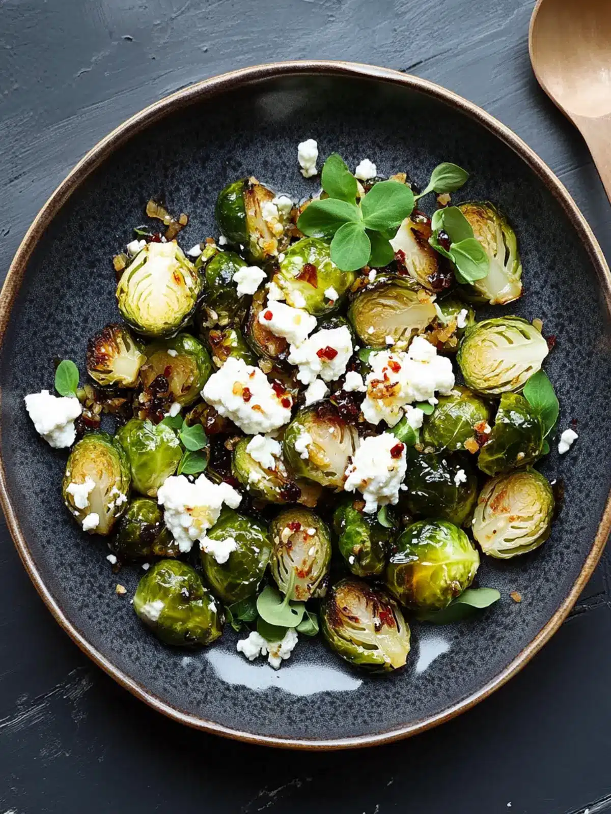 Roasted Brussels Sprouts with Goat Cheese and Chili Honey Bliss 3 roasted brussel sprouts with goat cheese and chili honey