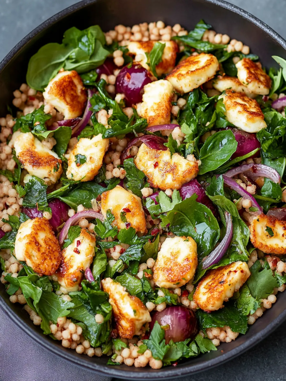 Halloumi and Red Onion Salad with Giant Couscous Bliss 4 Halloumi and Red Onion Salad with Giant Couscous