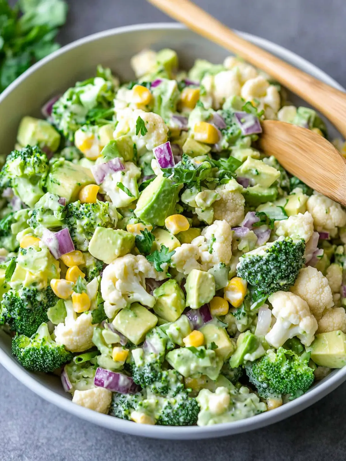 Delicious Chopped Cauliflower Broccoli Salad with Creamy Avocado Dressing 4 Chopped Cauliflower Broccoli Salad with Creamy Avocado Dressing