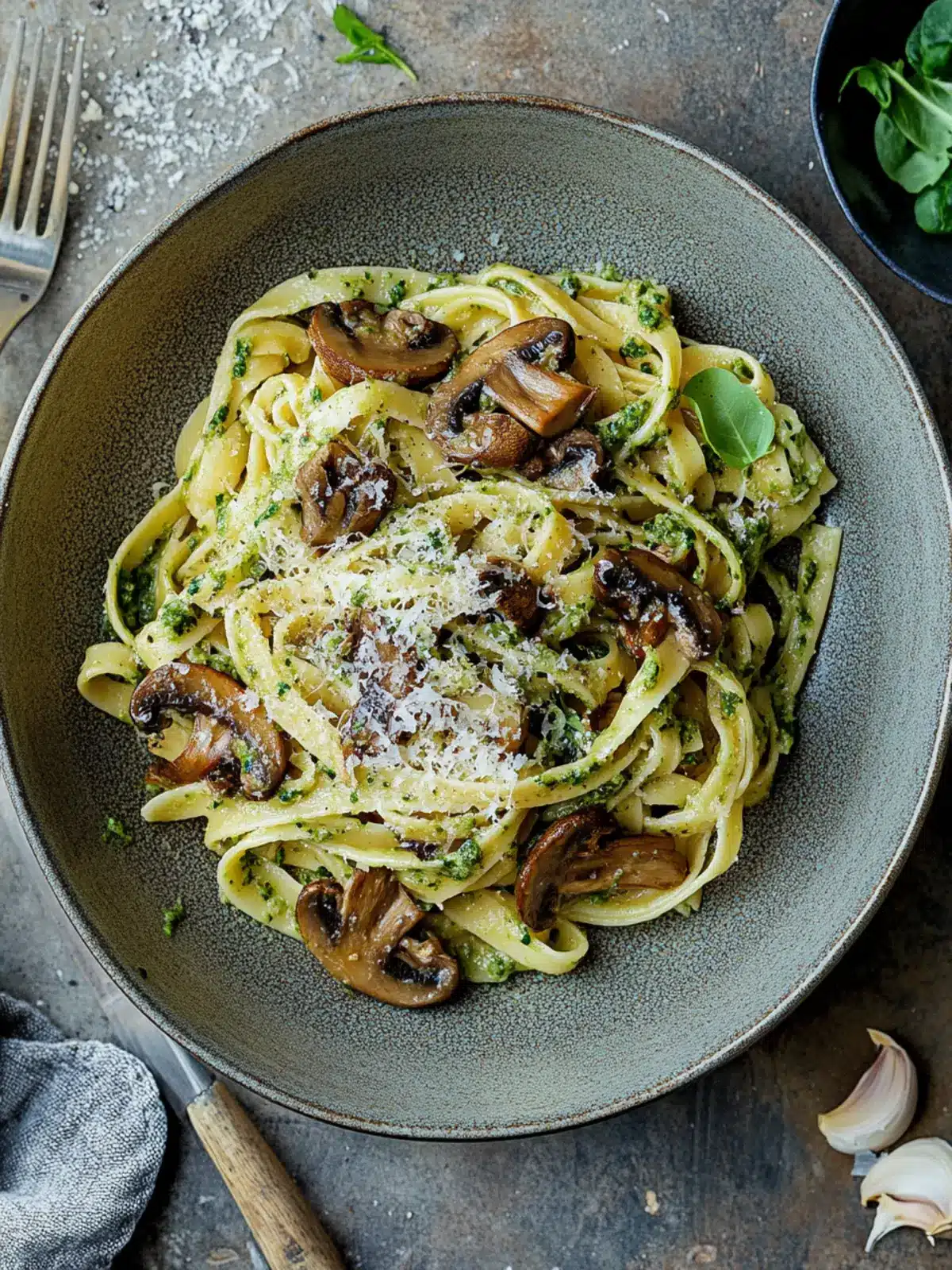Savor Fresh Tagliatelle with Miso Pesto & Garlic Mushrooms 2 Fresh tagliatelle with miso pesto & garlic mushrooms