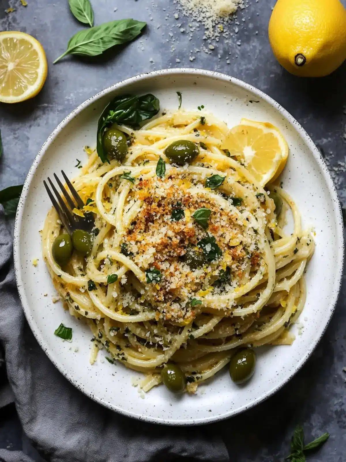 Zesty Green Olive Pasta with Toasted Lemon Breadcrumbs 3 Green Olive Pasta with Toasted Lemon Breadcrumbs and Herbs