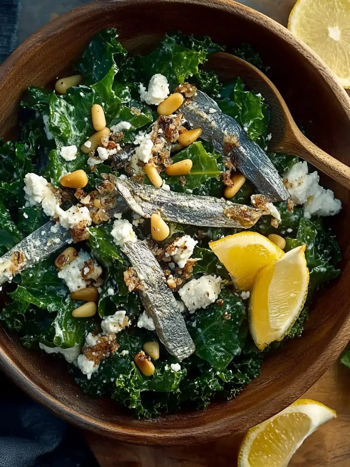 Kale Salad with Ricotta Salata, Pine Nuts, and Anchovies Bliss 3 Kale Salad with Ricotta Salata, Pine Nuts, and Anchovies