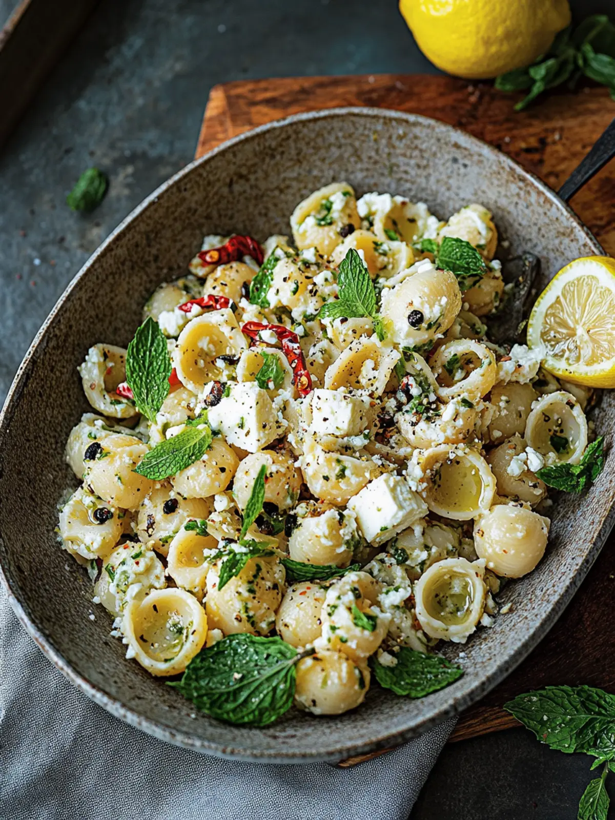 Roasted Feta Conchiglie with Mint, Chilli & Lemon Delight 4 Roasted feta conchiglie with mint, chilli & lemon