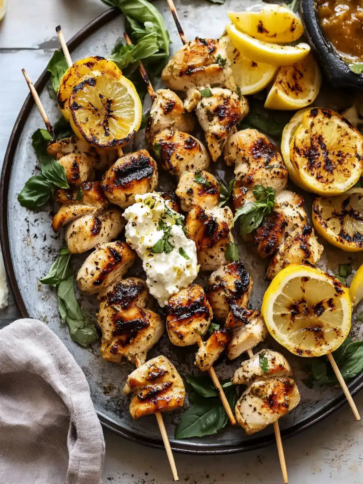 Lemon Chicken Skewers with Creamy Feta Sauce Delight 3 Lemon Chicken Skewers with Creamy Feta Sauce