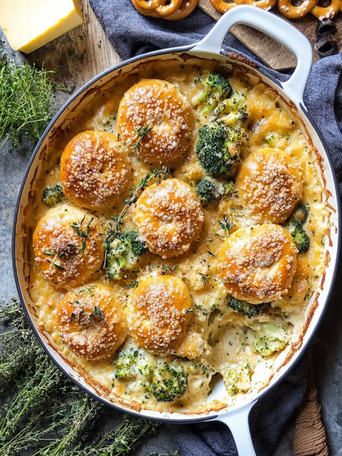 Creamy Broccoli Cheddar Casserole with Garlic Butter Pretzels 2 Creamy Broccoli Cheddar Casserole with Garlic Butter Pretzels
