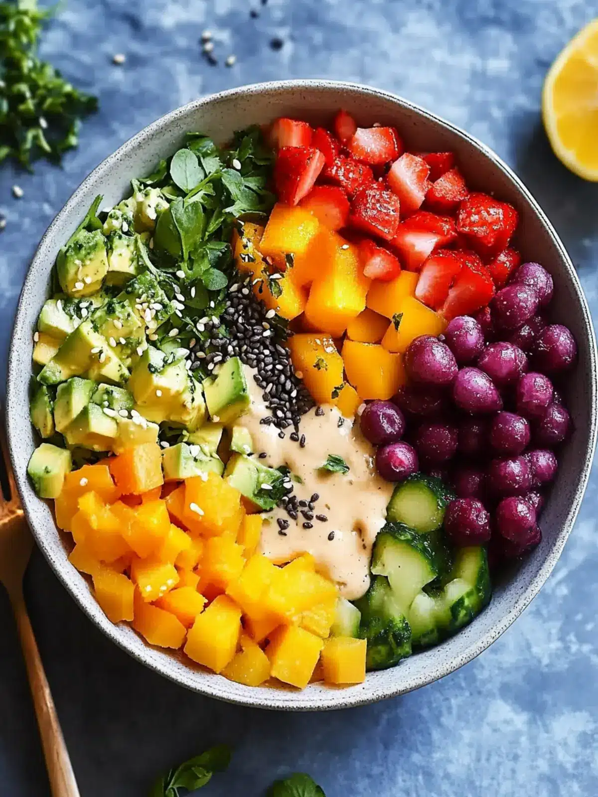 Vibrant Colorful Rainbow Bowl with Creamy Tahini Dressing Magic 2 Colorful Rainbow Bowl with Creamy Tahini Dressing