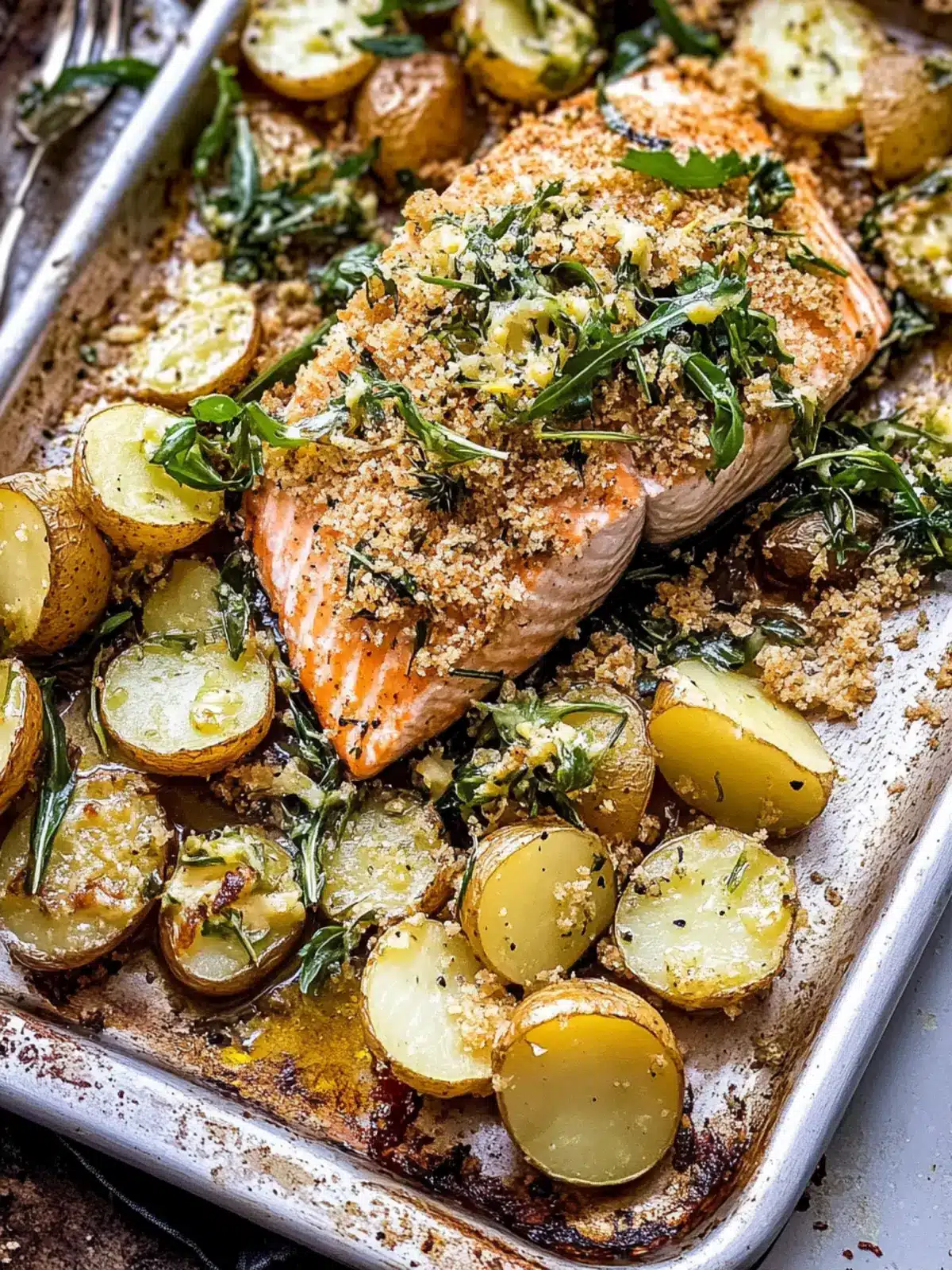 Sheet Pan Dijon Salmon and Panko Potatoes for Easy Dinners 2 Sheet Pan Dijon Salmon and Panko Potatoes