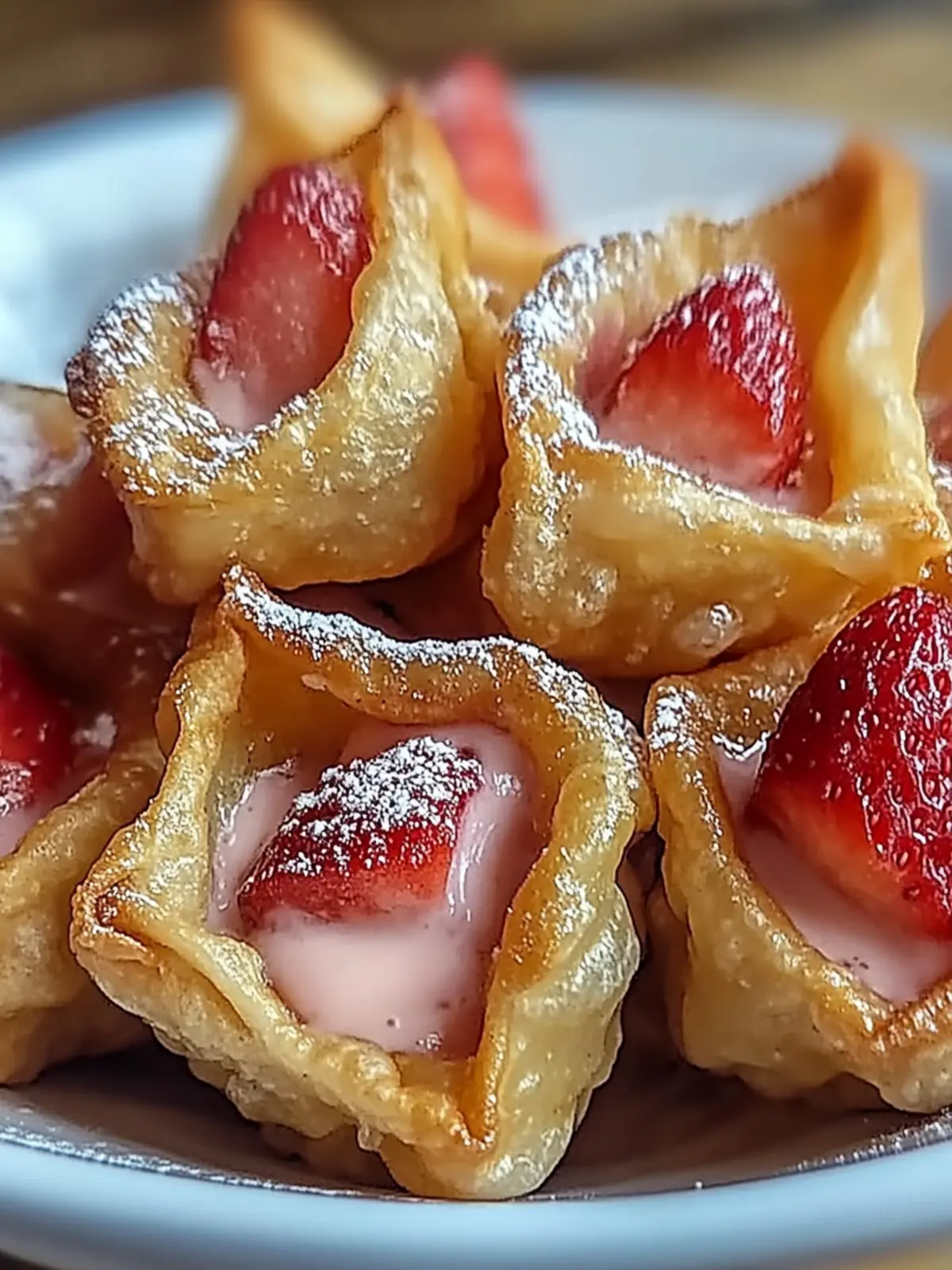 Deep-Fried Strawberry Cheesecake Stuffed Wonton Bites Delight 4 Deep-Fried Strawberry Cheesecake Stuffed Wonton Bites