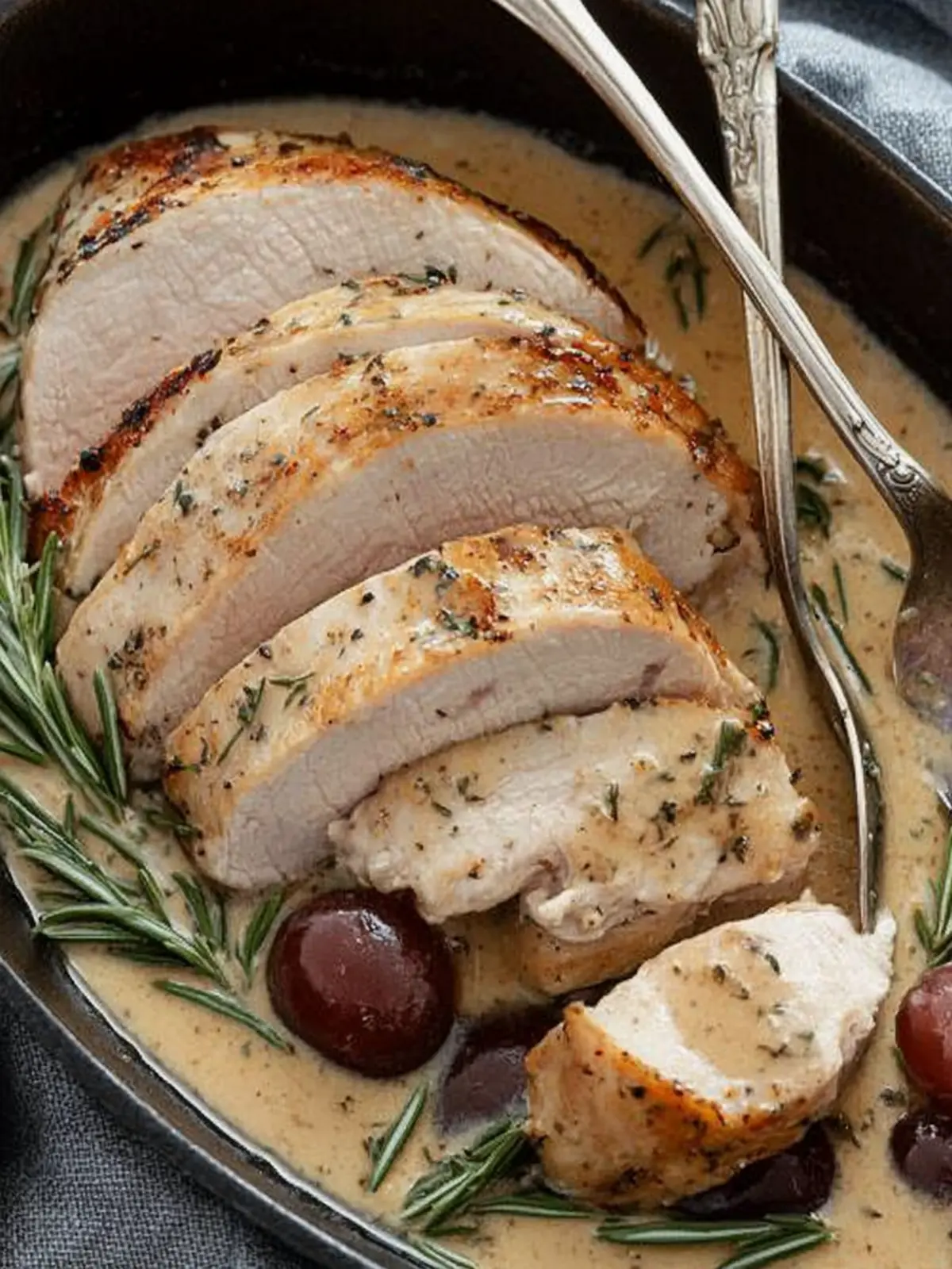 Pork Tenderloin with Red Grapes & Herb Cream Sauce Delight 4 Pork Tenderloin with Red Grapes & Herb Cream Sauce