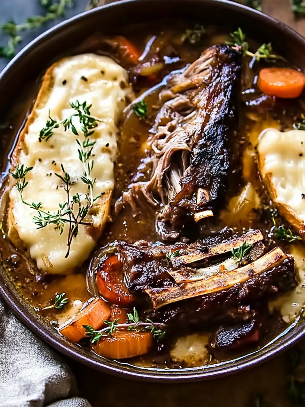Melt-In-Your-Mouth French Onion Short Ribs with Gruyère Crostini 4 French Onion Short Ribs with Gruyère Crostini