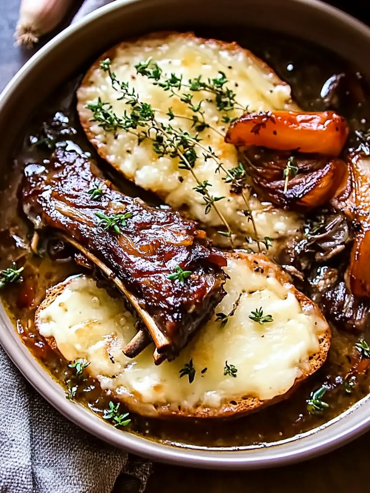 Melt-In-Your-Mouth French Onion Short Ribs with Gruyère Crostini 2 French Onion Short Ribs with Gruyère Crostini