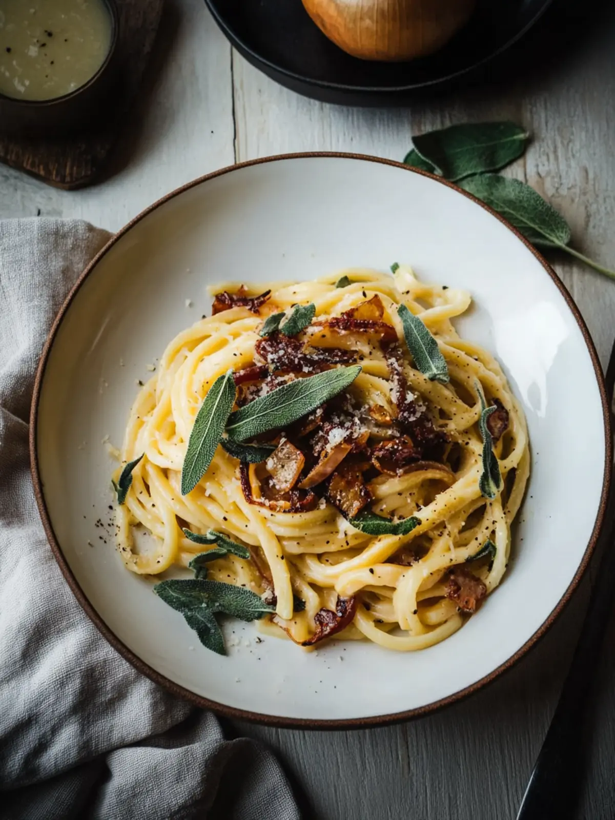 Creamy Butternut Squash Carbonara with Fried Sage Magic 4 Butternut Squash Carbonara with Fried Sage and Caramelized Onions