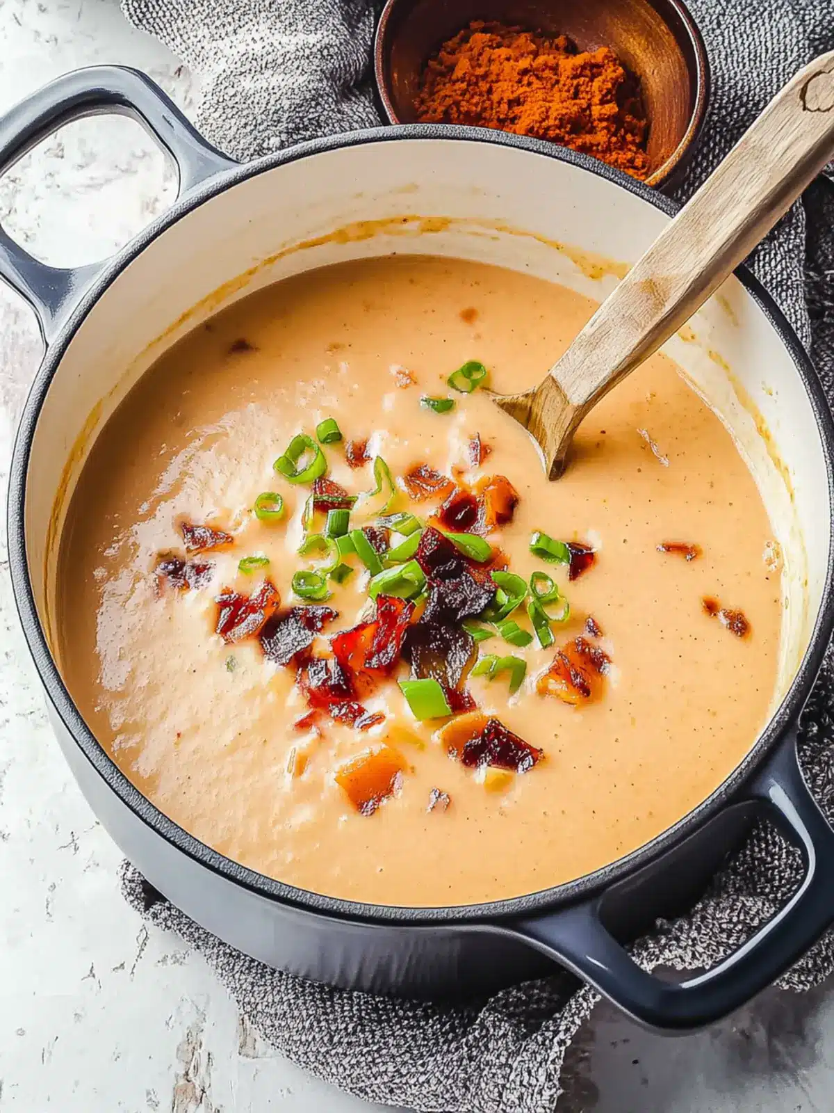 Cheddar & Gouda Apple Soup with Sweet Candied Bacon Delight 2 Cheddar & Gouda Apple Soup