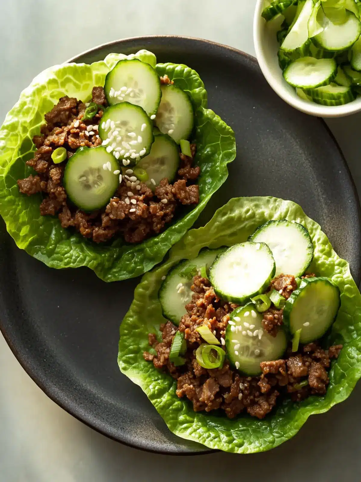 Ginger-Scallion Beef Lettuce Wraps with Crunchy Cucumbers 4 Ginger-Scallion Beef Lettuce Wraps with Crunchy Cucumbers and Sesame Rice