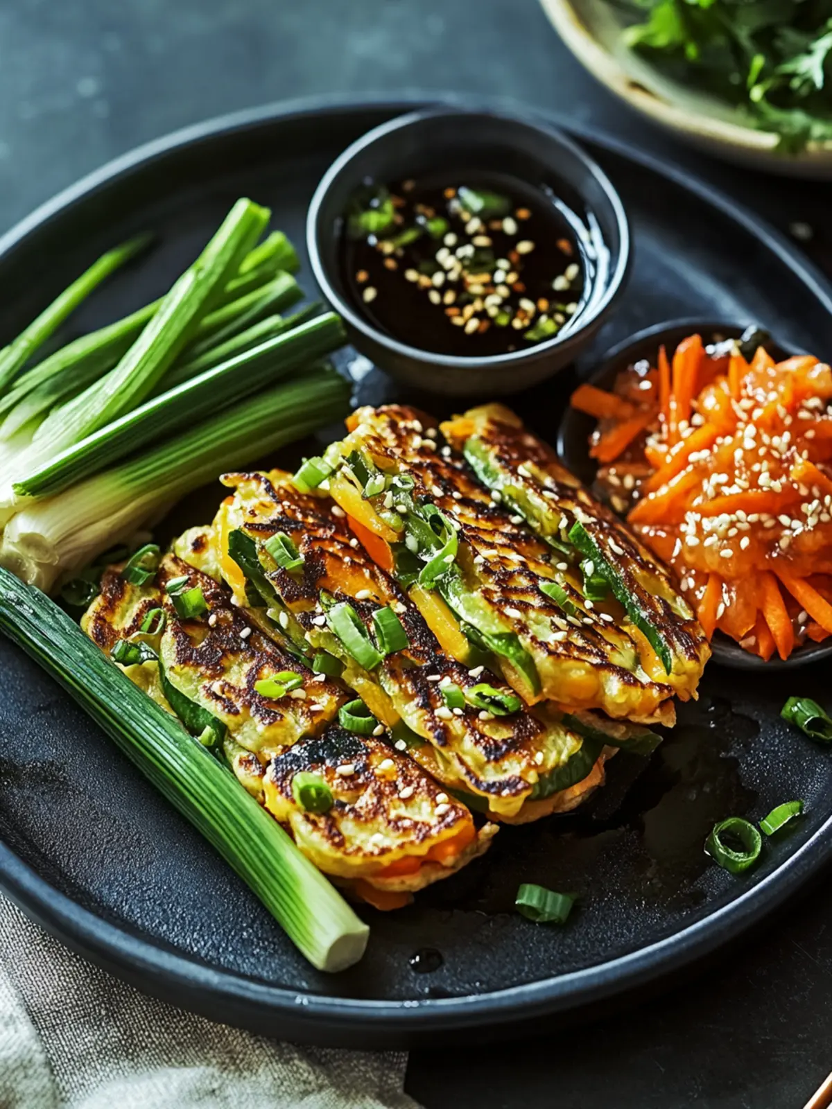 Crispy Vegetable Pancakes with Asian Dipping Sauce Delight 4 Crispy Vegetable Pancakes with Asian Dipping Sauce
