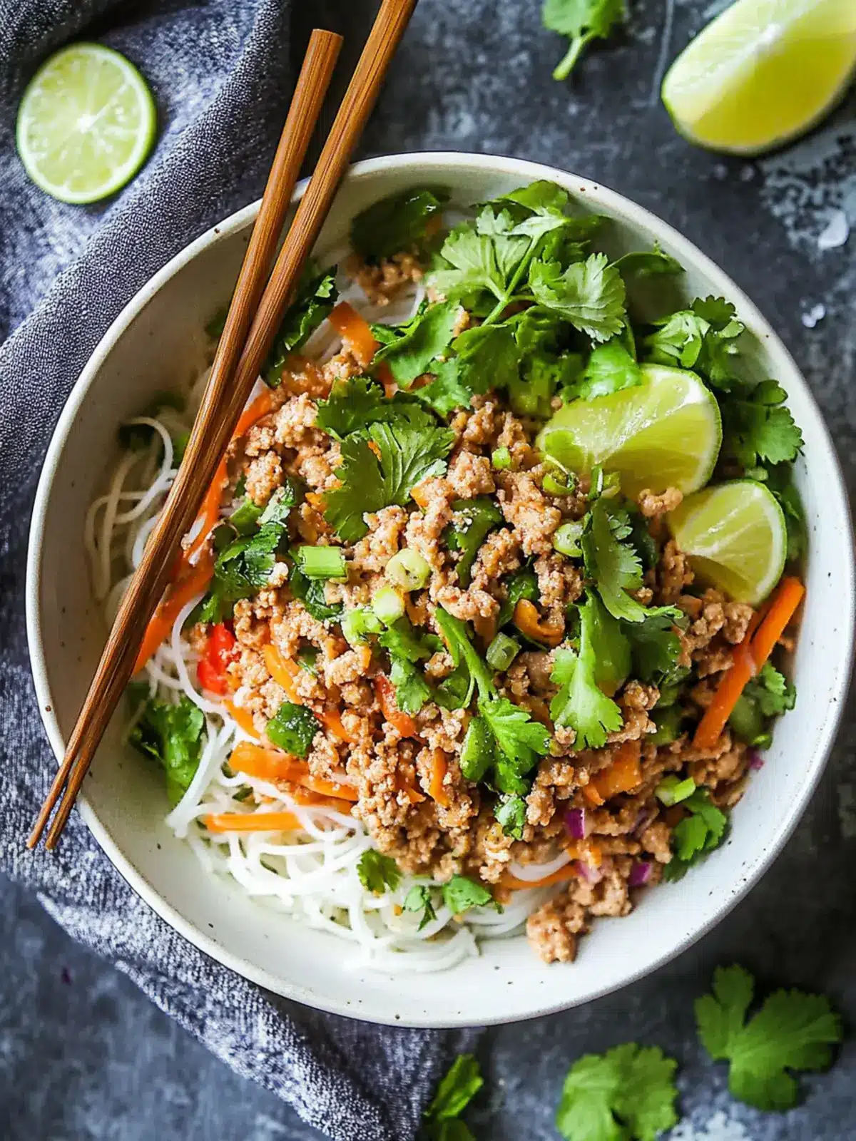 Thai Minced Pork Larb Over Rice Noodles - A Flavorful Twist 2 Thai Minced Pork Over Rice Noodle (Larb