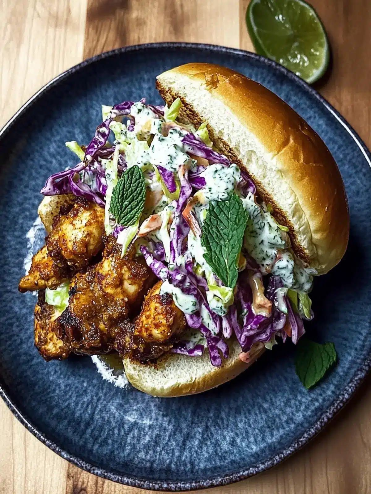 Curried Chicken Sandwich with Lime Coleslaw and Mint Yogurt Yum 4 Curried Chicken Sandwich with Lime Coleslaw and Mint Yogurt