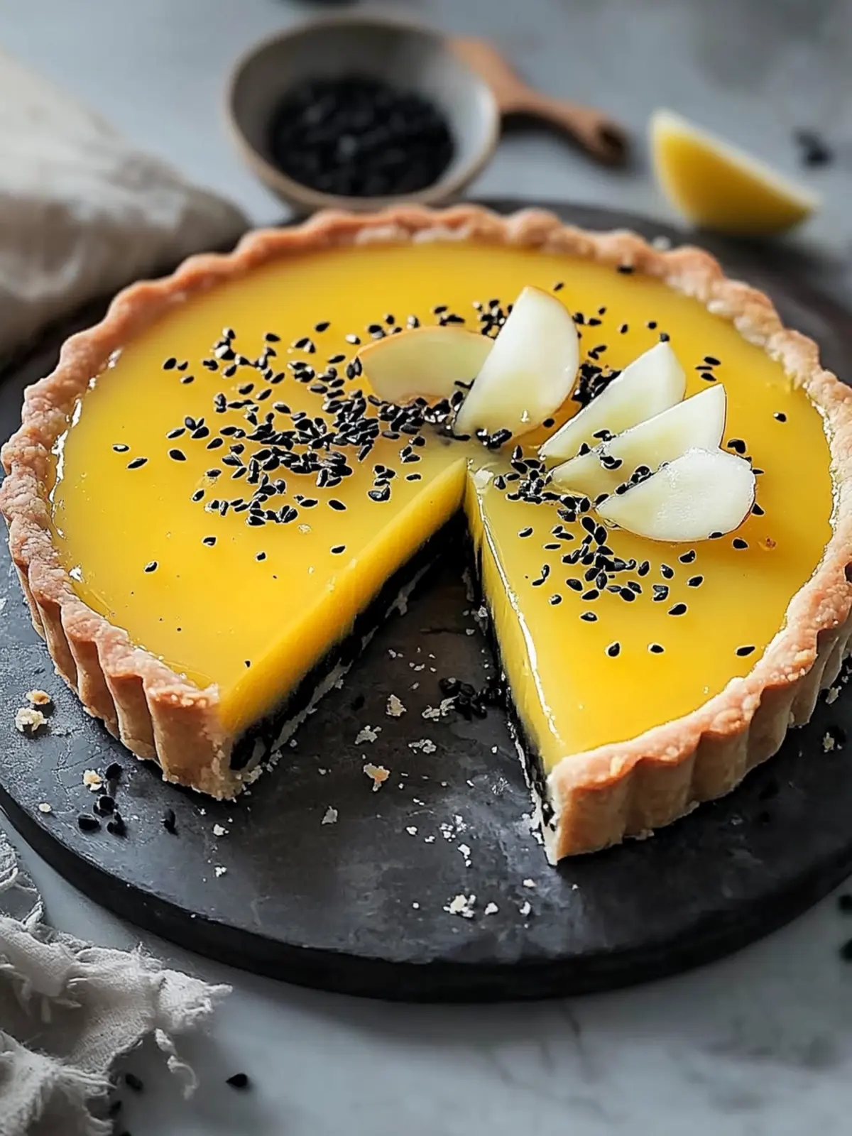 Indulge in Black Sesame Tart with Zesty Yuzu Curd Delight 2 Black Sesame Tart with Yuzu Curd