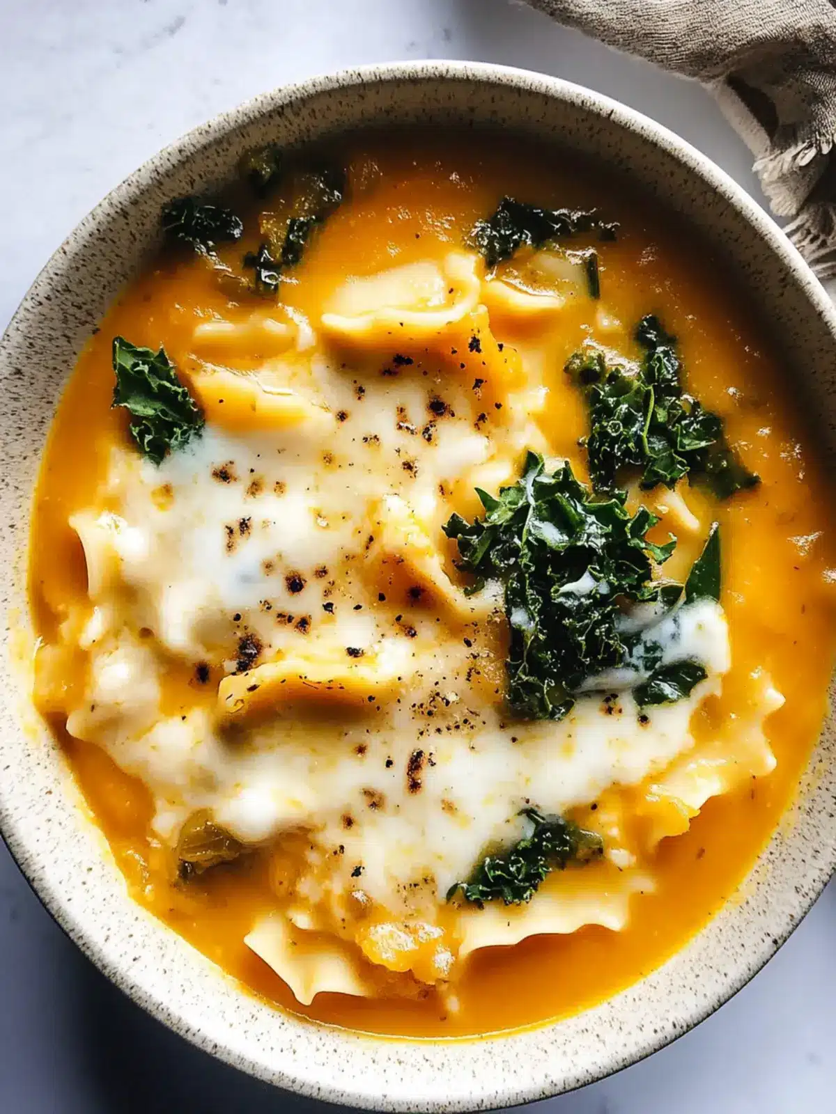 Cozy Butternut Squash Lasagna Soup with Kale & Mozzarella 4 Butternut Squash Lasagna Soup with Kale & Mozzarella