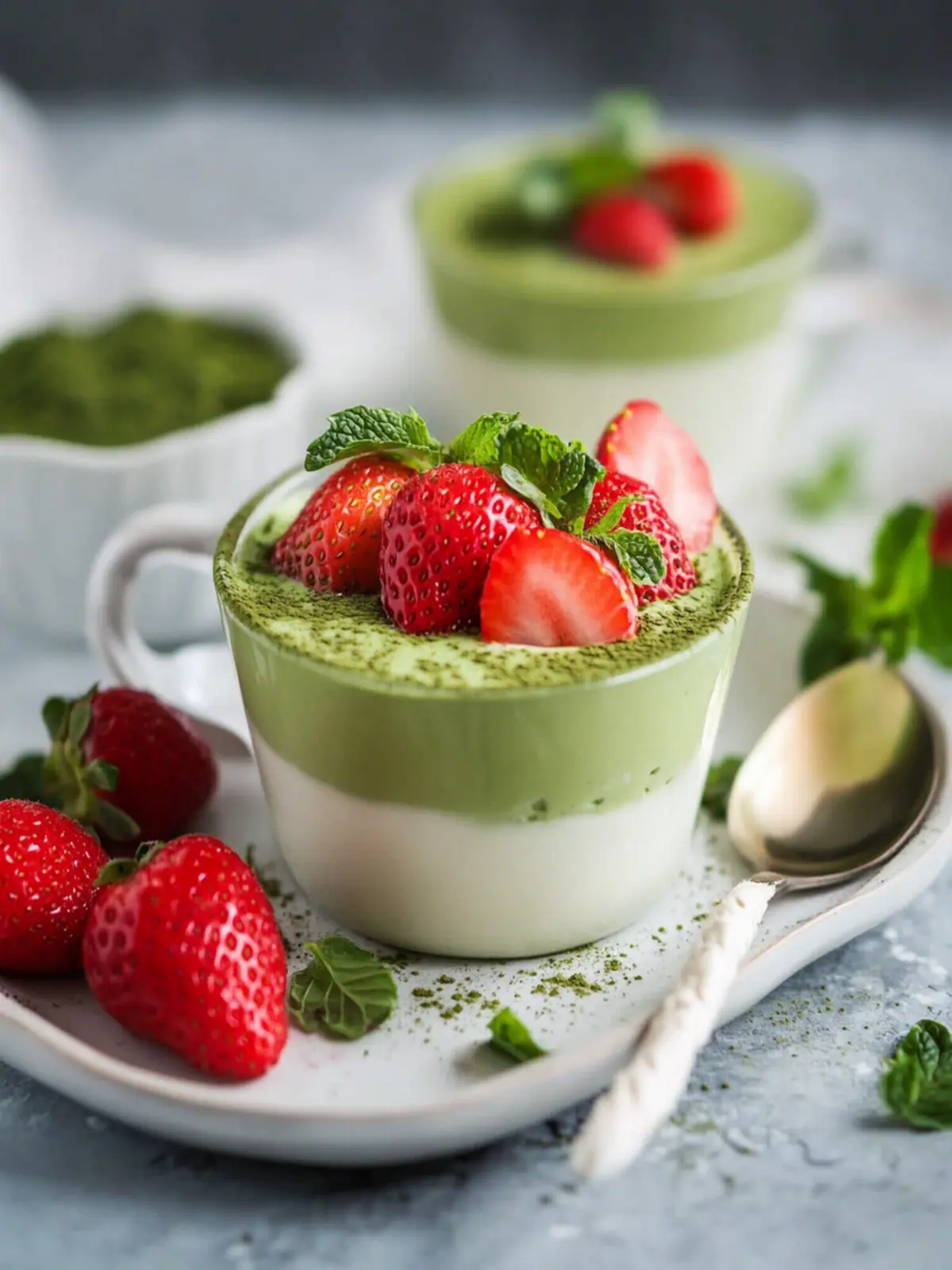 Irresistible Matcha Coconut Panna Cotta with Strawberries 2 Matcha Coconut Panna Cotta with Strawberries