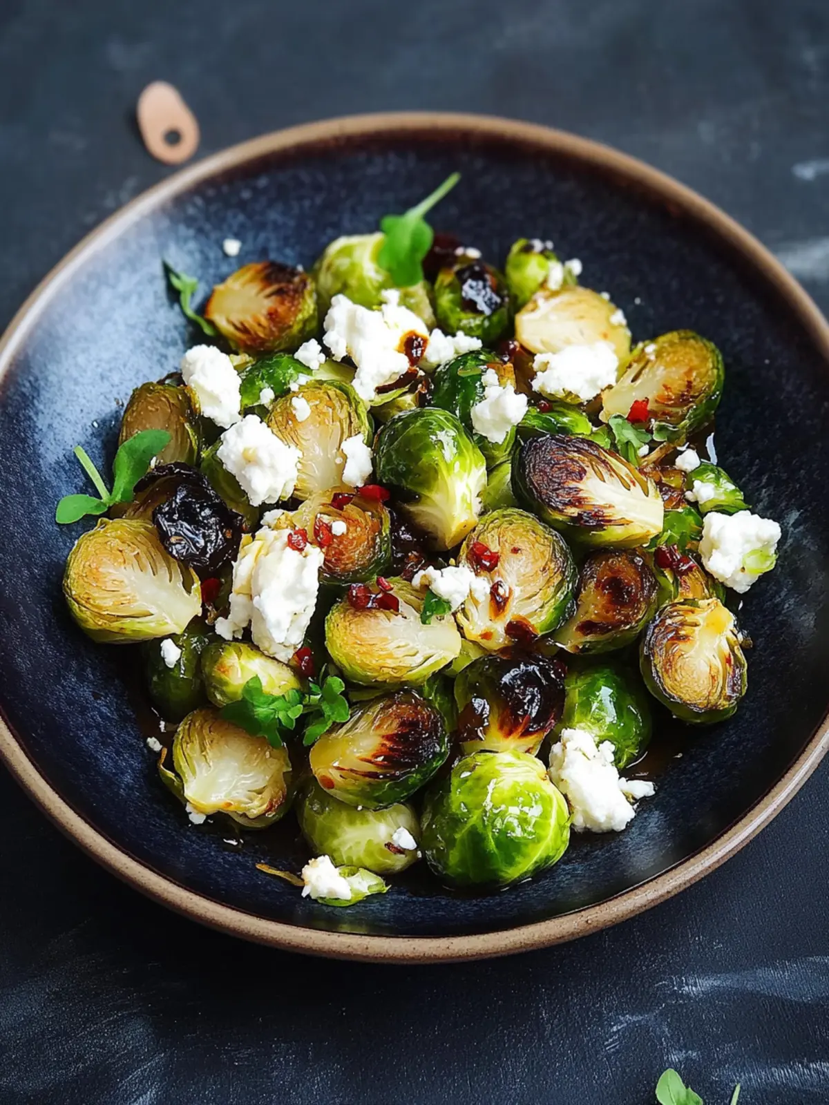Roasted Brussels Sprouts with Goat Cheese and Chili Honey Bliss 2 roasted brussel sprouts with goat cheese and chili honey