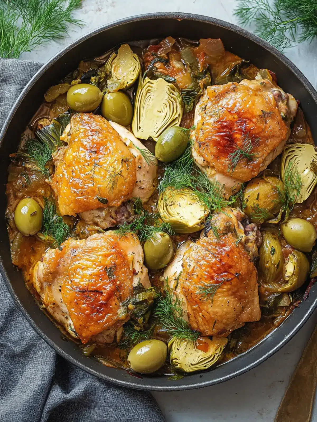 Savor Braised Chicken Thighs with Fennel, Artichoke, Olives 4 Braised Chicken Thighs with Fennel, Artichoke, and Olives
