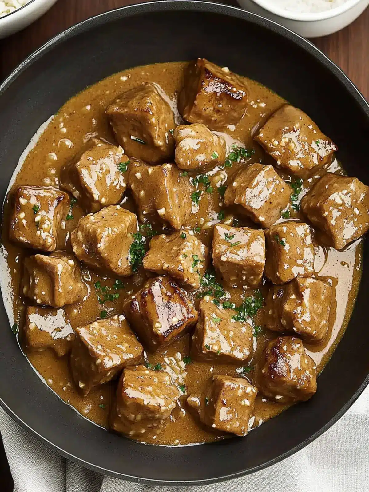 Garlic Pork Bites in Creamy Parmesan Bliss 3 Garlic Pork Bites